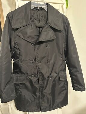 PRADA Black Re-Nylon trench coat Double-Breasted pockets quilted lining MEDIUM
